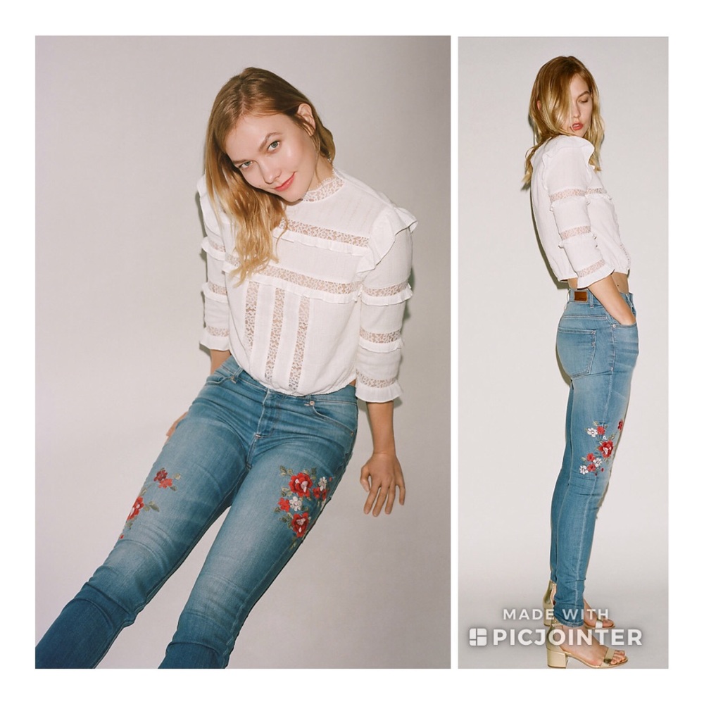 NEW EXPRESS High Waist Ankle Length Embroidered Jeans size 4